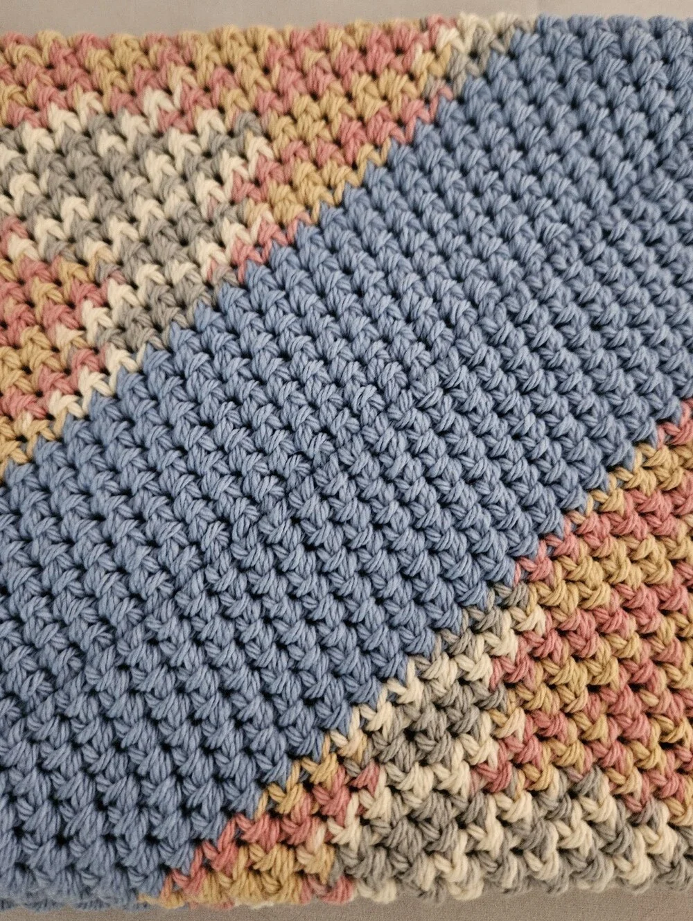Crochet Potholder Set: Antique Blue With Rosy Cheeks Contrast Stripe